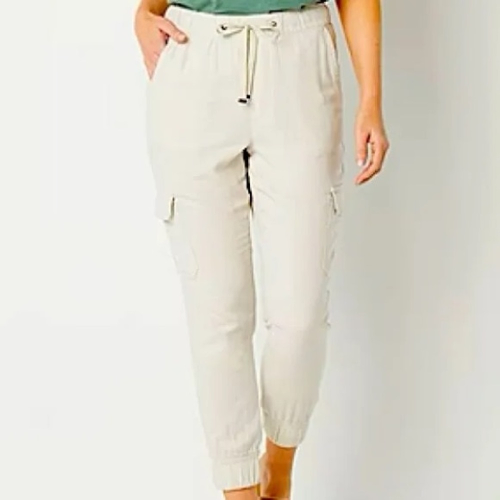 NWT St. John's Bay Linen Blend Cargo Waist Tie Jogger Pants Lightweight Sz XXL